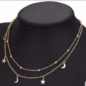 Gold Star Moon Dotted Chocker Necklace
